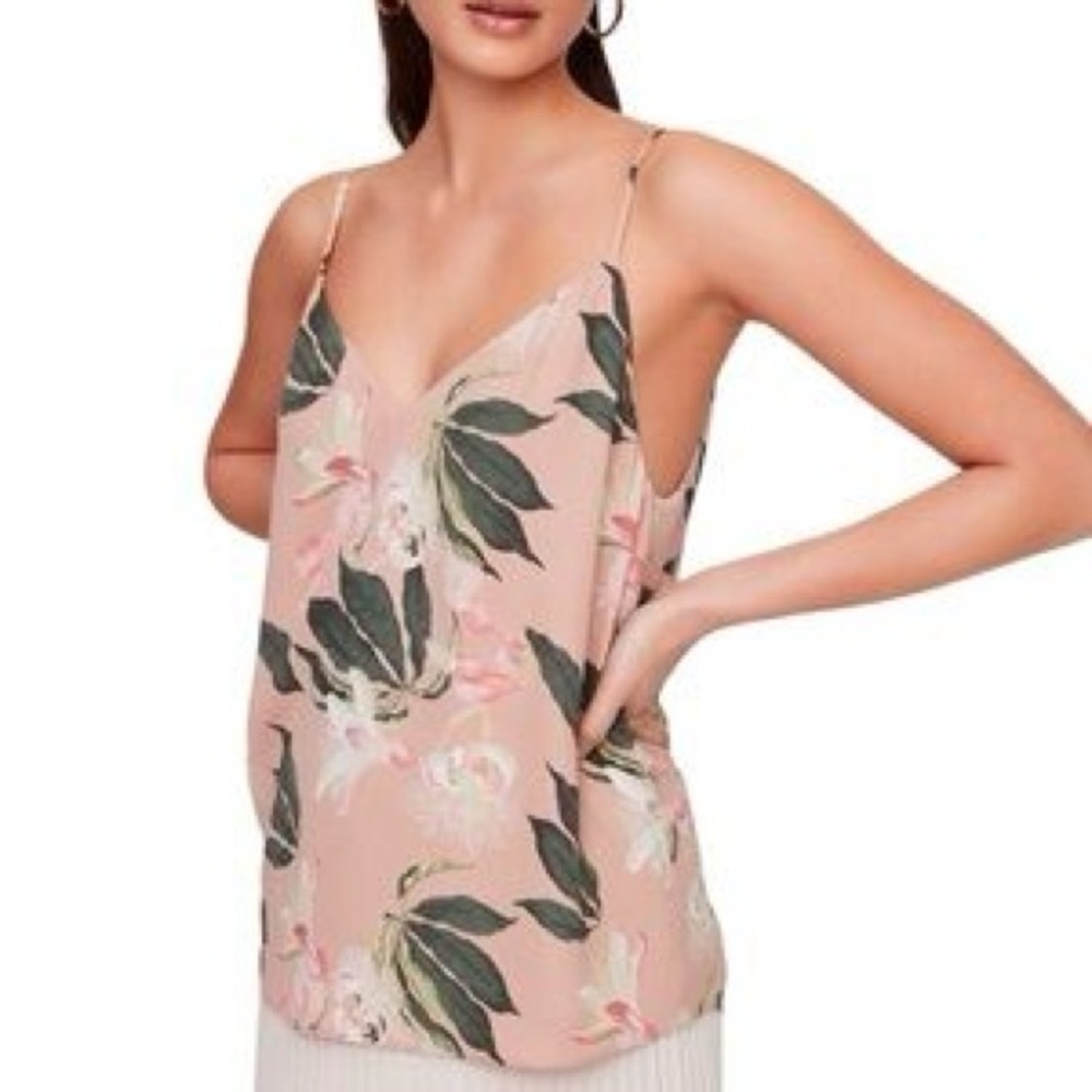 Babaton Pink Floral V-Neck Sleeveless Blouse